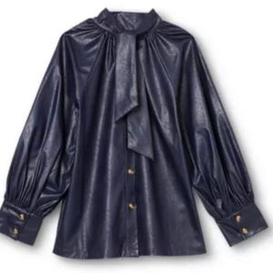 Women’s Long Sleeve Faux leather Tie Back Top